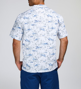 Thumbnail 3: REEL LEGENDS Reel Legends Mens Seersucker Shark Printed Button Up Shirt 