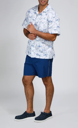 Thumbnail 5: REEL LEGENDS Reel Legends Mens Seersucker Shark Printed Button Up Shirt 