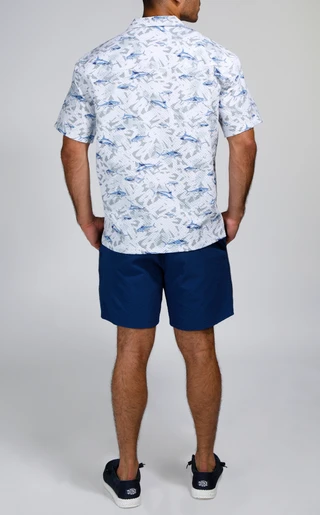 Thumbnail 6: REEL LEGENDS Reel Legends Mens Seersucker Shark Printed Button Up Shirt 