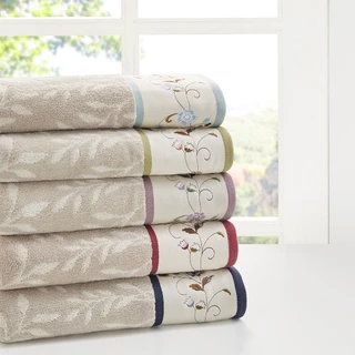 Thumbnail 5: Madison Park Madison Park 6 Pc. Serene Embroidered Jacquard Towel Set 