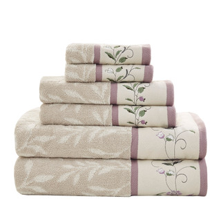 Thumbnail 3: Madison Park Madison Park 6 Pc. Serene Embroidered Jacquard Towel Set 