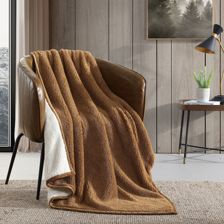 Thumbnail 6: Eddie Bauer Eddie Bauer Solid Bi Colored Sherpa Throw Blanket 