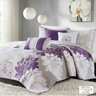 Thumbnail 2: Madison Park Madison Park 6 Pc. Lola Floral Cotton & Pillow Quilt Set 