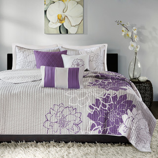 Thumbnail 4: Madison Park Madison Park 6 Pc. Lola Floral Cotton & Pillow Quilt Set 