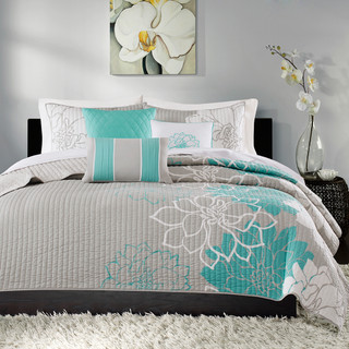Thumbnail 4: Madison Park Madison Park 6 Pc. Lola Floral Cotton & Pillow Quilt Set 