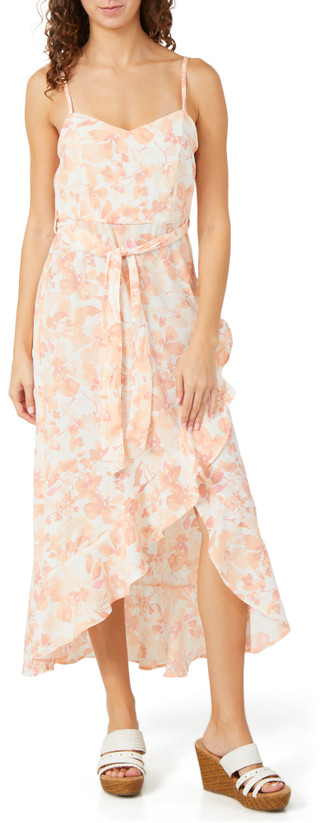 Thumbnail 1: Pink Rose Pink Rose Juniors Sleeveless Floral Ruffle Wrap Dress 