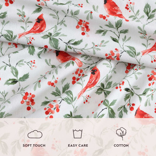 Thumbnail 7: Laura Ashley Laura Ashley Jolly Cardinals Cotton Flannel Sheet Set 