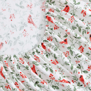 Thumbnail 5: Laura Ashley Laura Ashley Jolly Cardinals Cotton Flannel Sheet Set 