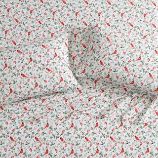 Thumbnail 3: Laura Ashley Laura Ashley Jolly Cardinals Cotton Flannel Sheet Set 