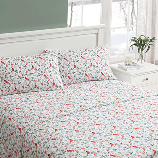 Thumbnail 2: Laura Ashley Laura Ashley Jolly Cardinals Cotton Flannel Sheet Set 