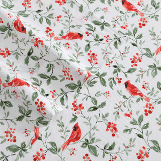 Thumbnail 4: Laura Ashley Laura Ashley Jolly Cardinals Cotton Flannel Sheet Set 