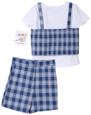 Thumbnail 3: Tween Diva Tween Diva Big Girls 2 pc Plaid Tee & Crossover Skort Set 