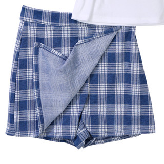 Thumbnail 2: Tween Diva Tween Diva Big Girls 2 pc Plaid Tee & Crossover Skort Set 