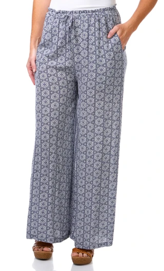 Thumbnail 1: Kaktus Kaktus Womens Wide Leg Blue Geo Pull On Pants 