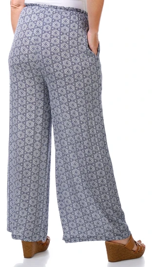 Thumbnail 3: Kaktus Kaktus Womens Wide Leg Blue Geo Pull On Pants 