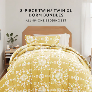 Thumbnail 22: IENJOY HOME 8 Piece Yellow Patterned Comforter Dorm Set Bundle 