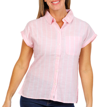 Thumbnail 3: Dash Dash Women's Short Sleeve Striped Button Down Top 