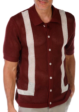 Thumbnail 1: Massive Massive Mens Short Sleeve Crochet Button Down Shirt 