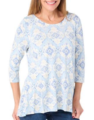 Thumbnail 3: Khakis & Co Khakis & Co Petite 3/4 Sleeve Print Top 