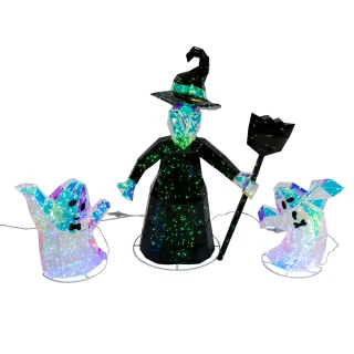 Thumbnail 2: Kurt Adler Kurt Adler 3 Pc. Pre-lit Holographic Witch & Two Ghosts Set 