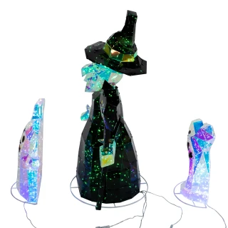 Thumbnail 10: Kurt Adler Kurt Adler 3 Pc. Pre-lit Holographic Witch & Two Ghosts Set 