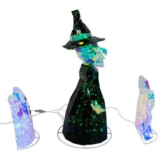 Thumbnail 4: Kurt Adler Kurt Adler 3 Pc. Pre-lit Holographic Witch & Two Ghosts Set 