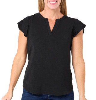 Thumbnail 1: Adrianna Papell Adrianna Papell Womens Short Sleeve Solid Flutter Top 