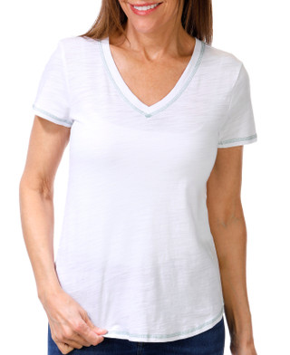 Thumbnail 1: Blue Sol Blue Sol Petite Solid Luxey Short Sleeve V-Neck Top 