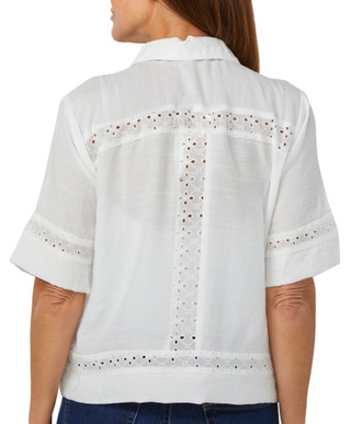 Thumbnail 2: BUNULU Bunulu Womens Short Sleeve Eyelet Button Down Top 