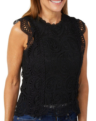 Thumbnail 1: Ellen Tracy Ellen Tracy  Flutter Sleeveless Lace Top 