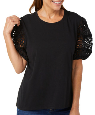 Thumbnail 1: Ellen Tracy Ellen Tracy Womens Eyelet Puff Lace Sleeve Top 