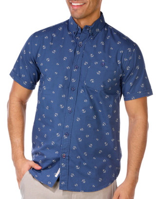 Thumbnail 2: Weatherproof Weatherproof Men's Print Short Sleeve Cotton Poplin Shirt 