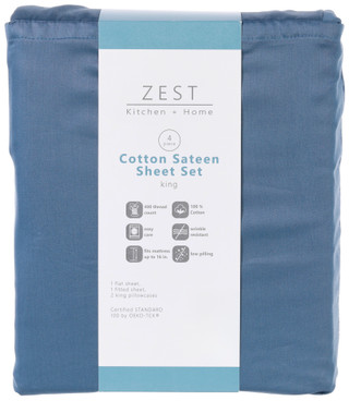 Thumbnail 5: Zest Kitchen + Home ZEST Kitchen + Home Cotton Sateen Sheet Set - Blue Mirage 
