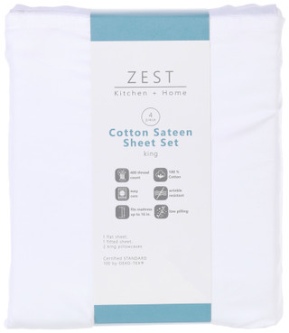 Thumbnail 4: Zest Kitchen + Home ZEST Kitchen + Home Cotton Sateen Sheet Set - Snow White 