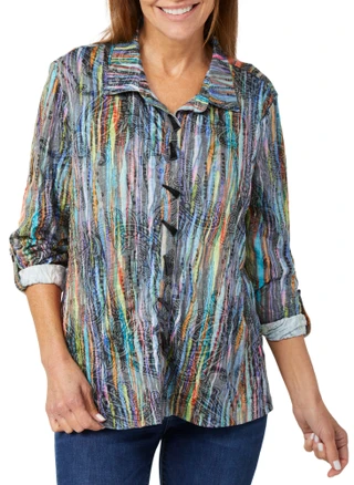 Thumbnail 1: Erin London Erin London Womens Long Sleeve Buttoned Down Crinkle Top 