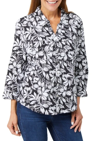 Thumbnail 2: Coral Bay Coral Bay Womens 3/4 Sleeve Button Down Print Top 