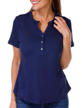 Thumbnail 4: Coral Bay Coral Bay Petite Short Sleeve Henley Top 