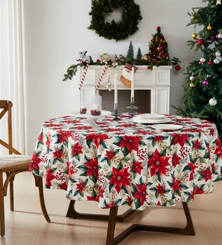 Thumbnail 1: AVANTI Avanti Poinsettia 70 in Round Tablecloth 