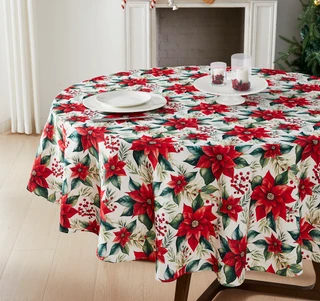 Thumbnail 2: AVANTI Avanti Poinsettia 70 in Round Tablecloth 