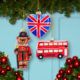 Thumbnail 1: Kurt Adler Kurt Adler 3 Pc. 4.5-Inch Britain Inspired Glass Ornaments 