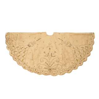 Thumbnail 2: Kurt Adler Kurt Adler 48-Inch Gold Detailed Handwork Tree Skirt 