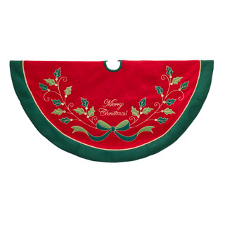 Thumbnail 1: Kurt Adler Kurt Adler 48-Inch Red & Green Holly Tree Skirt 