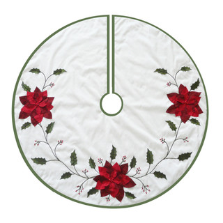 Thumbnail 4: Kurt Adler Kurt Adler 54-Inch Holly Leaves & Poinsettia Tree Skirt 