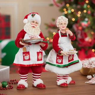 Thumbnail 1: Kurt Adler Kurt Adler 10.5-Inch Fabriche Mr. and Mrs. Santa. 