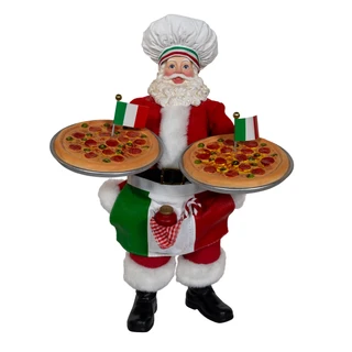 Thumbnail 2: Kurt Adler Kurt Adler 11-Inch Fabriché Chef Santa With Pizza Trays 