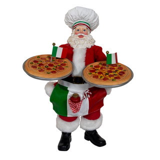 Thumbnail 1: Kurt Adler Kurt Adler 11-Inch Fabriché Chef Santa With Pizza Trays 