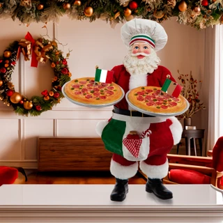 Thumbnail 14: Kurt Adler Kurt Adler 11-Inch Fabriché Chef Santa With Pizza Trays 
