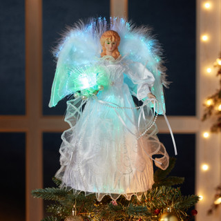 Thumbnail 18: Kurt Adler Kurt Adler 12-Inch White and Silver Fiber Optic LED Angel. 