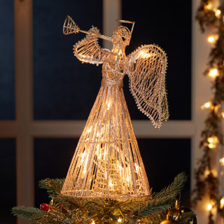 Thumbnail 14: Kurt Adler Kurt Adler 12-Inch 20 Light Incandescent Gold Glitter Angel 