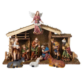 Thumbnail 2: Kurt Adler Kurt Adler 12-Piece Nativity Set with Wooden Stable. 
